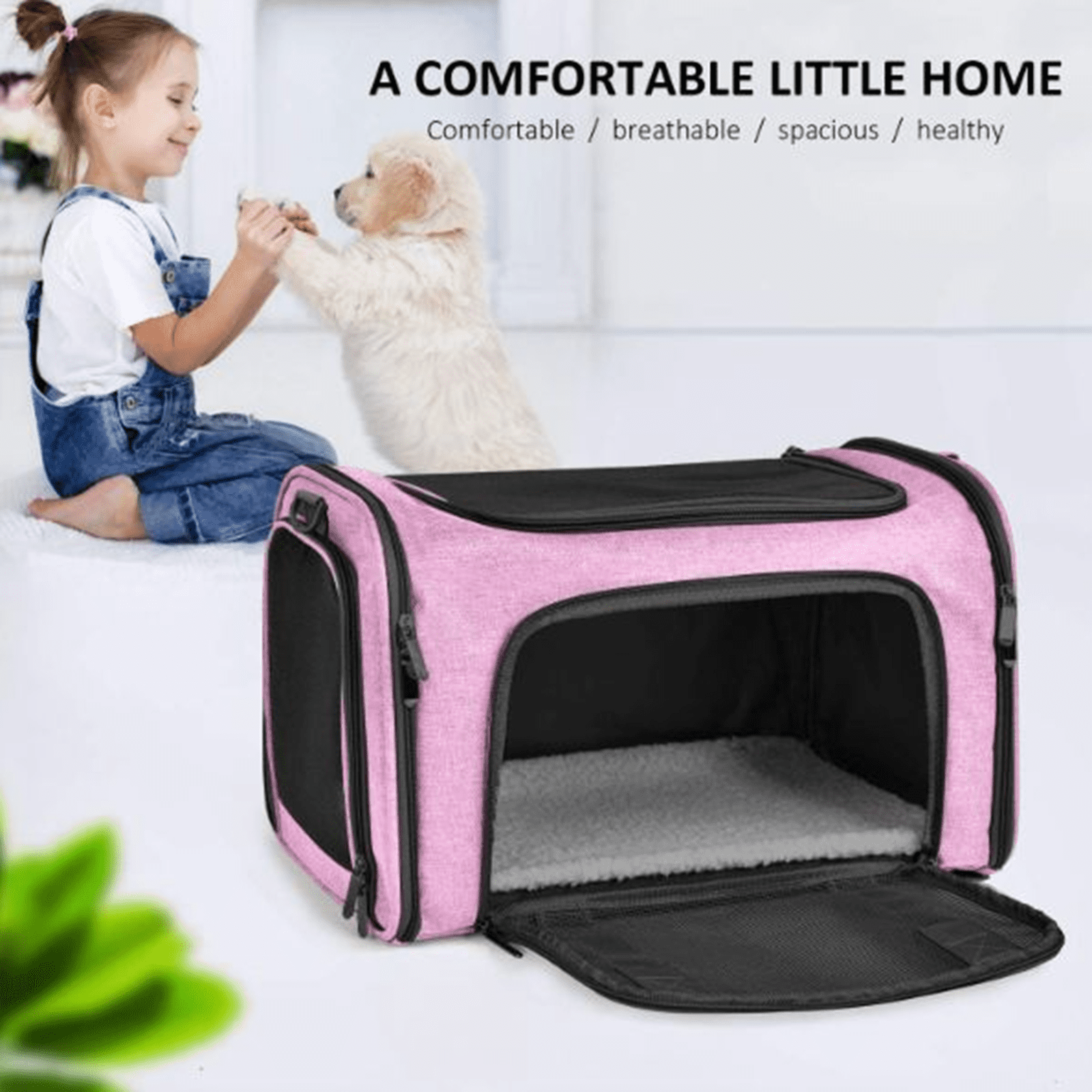 Bxaolu Cat Carriers Soft Sided Dog Carrier Pet Carrier for Small / Medium Cats Dogs Puppies (Up To 15lbs), Airline Approved Small Dog Carrier, Collapsible Travel Puppy Carrier -Pink