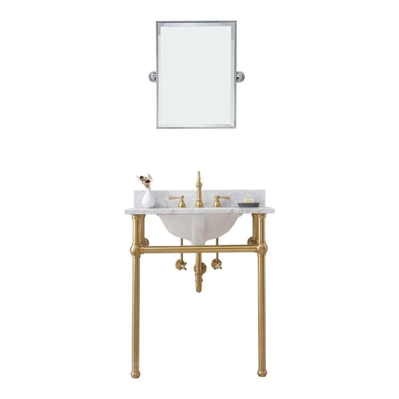 Water Creation Embassy 30" Single Brass Wash Stand in Satin Gold/White