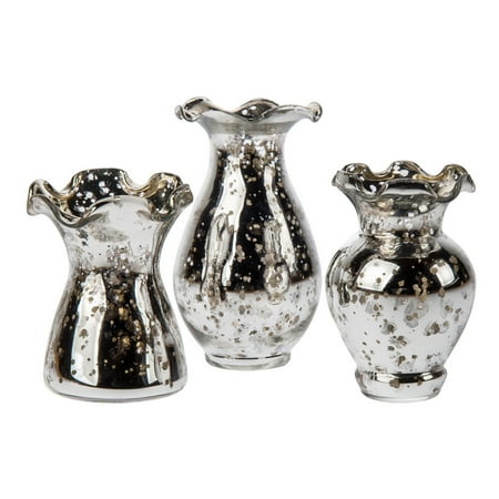 Luna Bazaar Vintage Mercury Glass Vase Violet Design Silver Set