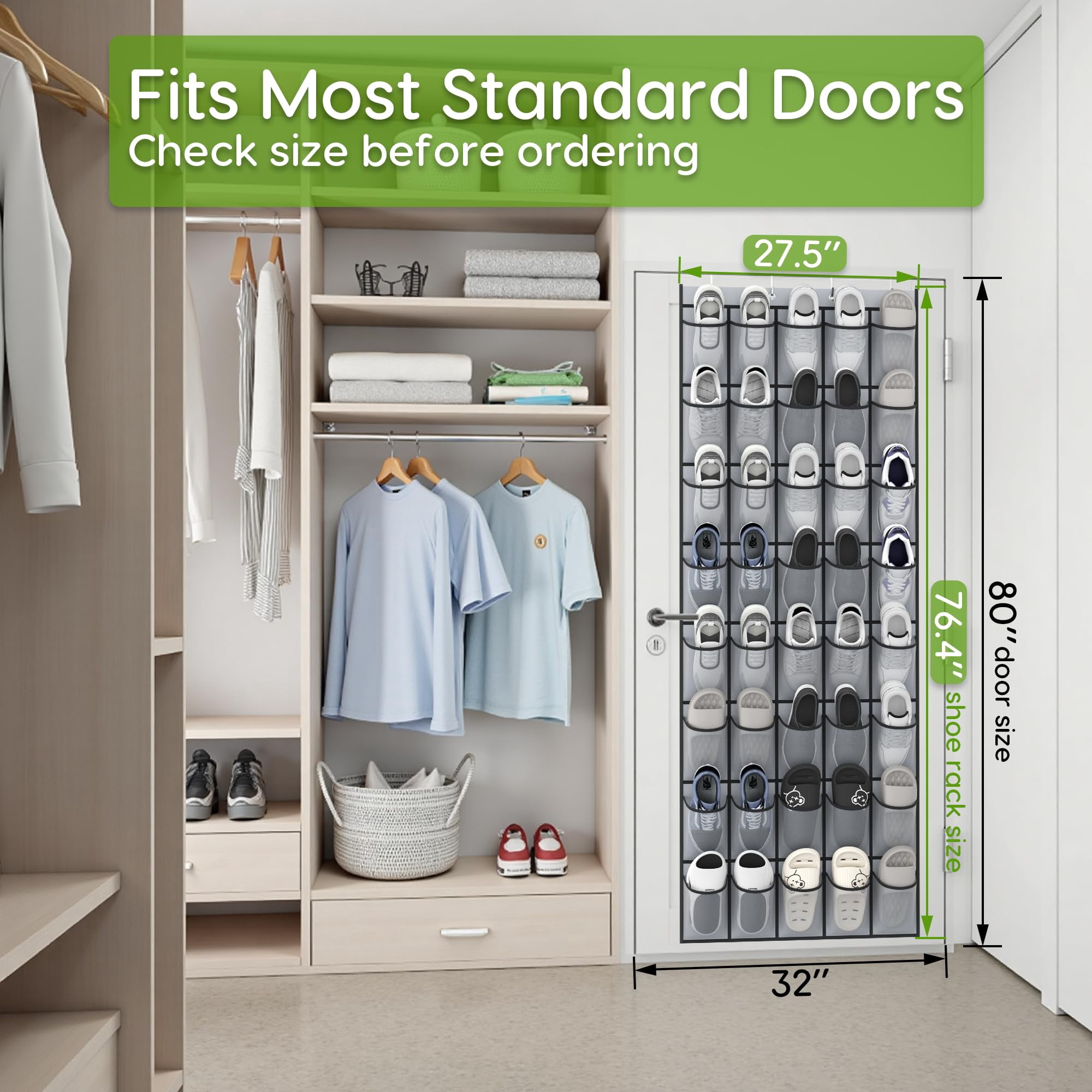 Over the Door Shoe Organizer with 40 Pockets, 18 Travel Shoe Bags & 1 Washing Bag, Hanging Shoe Rack with Breathable Mesh