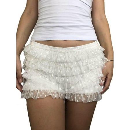 Bangyeer Womens Y2k Lace Trim Shorts Layered Ruffle Trim Bloomers Shorts Cute Pumpkin Pants