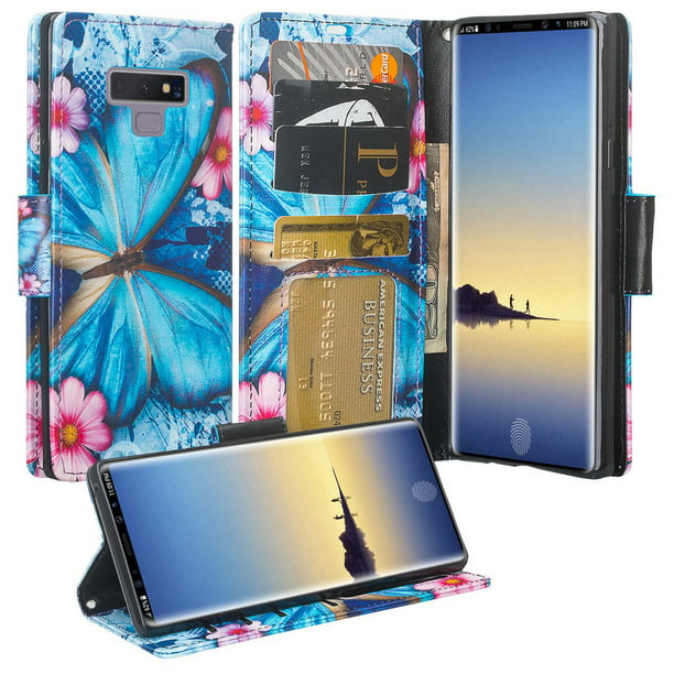 Samsung Galaxy Note 9 Case Cute Flip Folio Kickstand Pu Leather Wallet Case With Id Card Slots Pocket Phone Case Cover For Girls Women Blue Butterfly Walmart Com Walmart Com