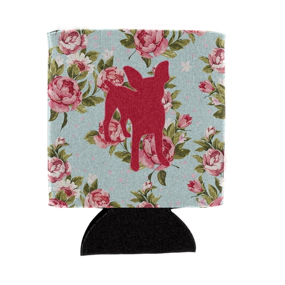 Chihuahua Shabby Chic Blue Roses Can or Bottle Hugger Blue