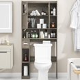 thumbnail image 2 of Vabches Over The Toilet Storage Cabinet,Freestanding Bathroom Toilet Rack with Glass Doors and Adjustable Shelves for Restroom, Bathroom, Laundry,Gray, 2 of 6