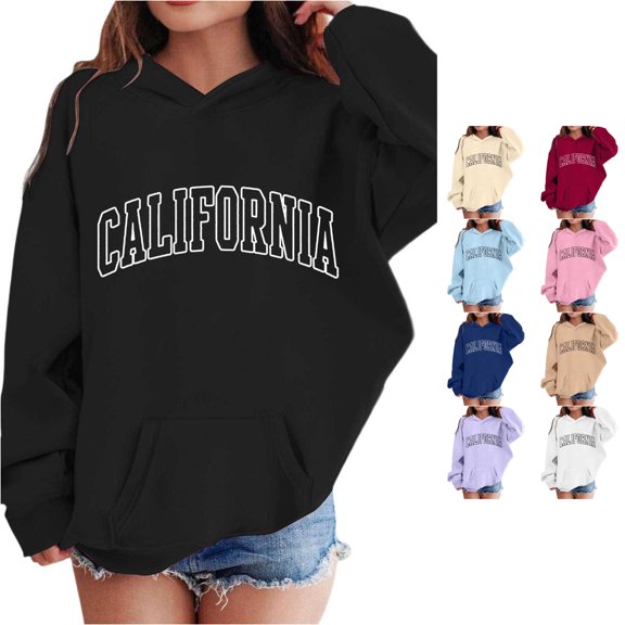 RMGVDSD Girls Hoodies Sweatshirts Casual Letter Print Pullover Hooded Sweatshirt for Kids Long Sleeve Loose Fit Tops Fall Winter Clothes Cute Party Wear 5-6 Years