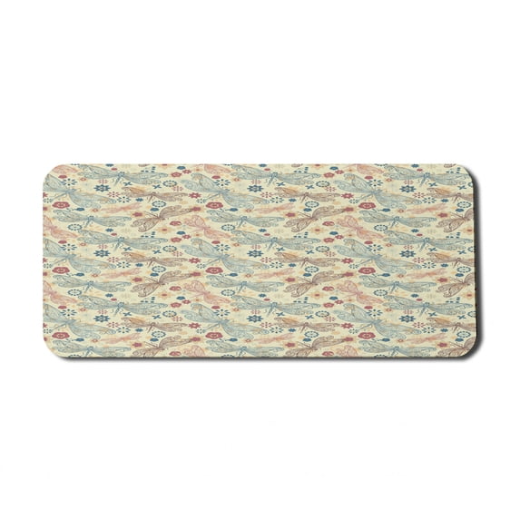 Dragonfly Computer Mouse Pad, Vintage Retro Hippie Design with Flower Print Wings Buds Leaves Image, Rectangle Non-Slip Rubber Mousepad X-Large, 35" x 15", Turquoise and Burgundy, by Ambesonne