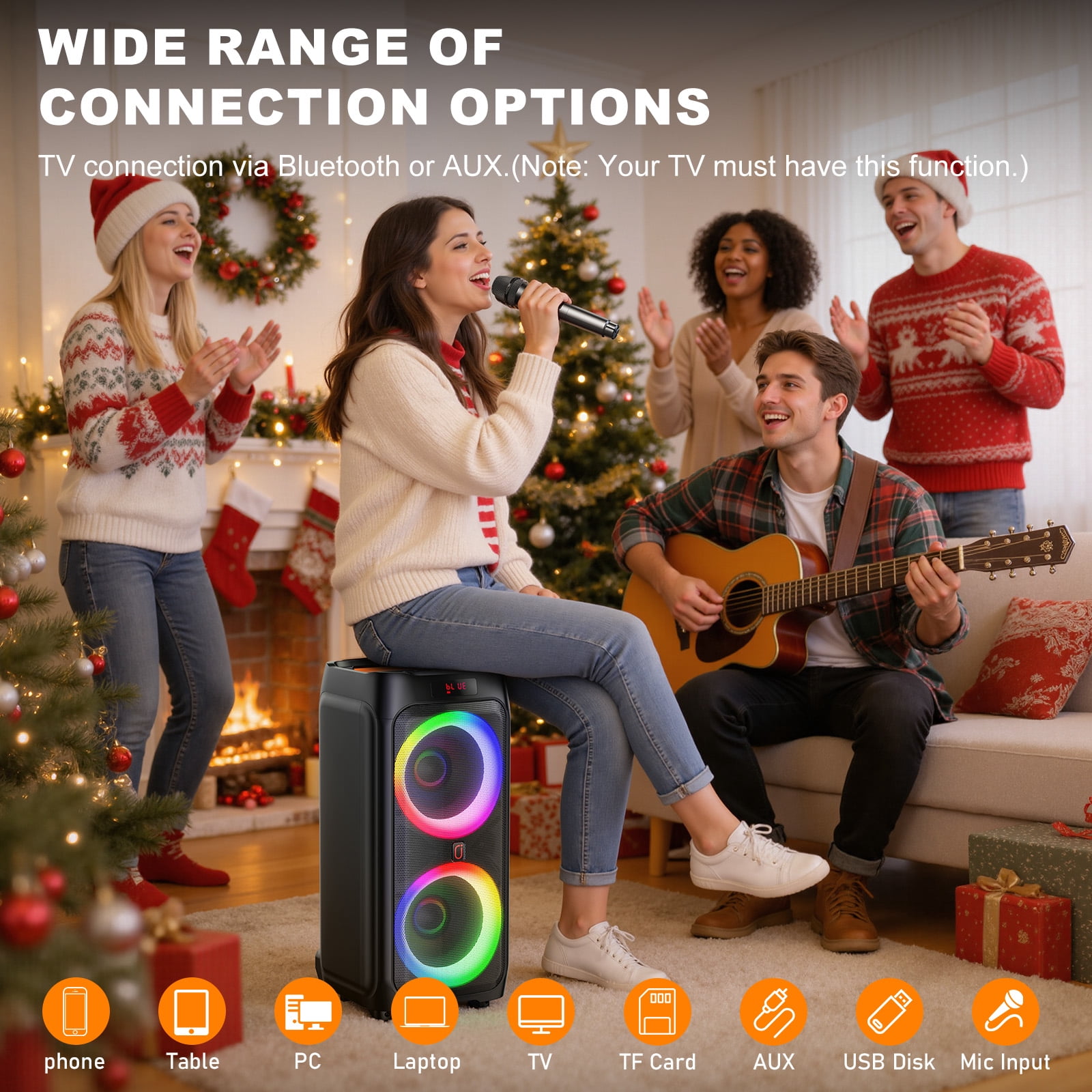 JYX Large Bluetooth Speaker, Portable Big Party Speaker with Wheels, Trolley Bar, DJ Light, Deep Bass Stereo System with 2 Wireless Mics and Remote, T9