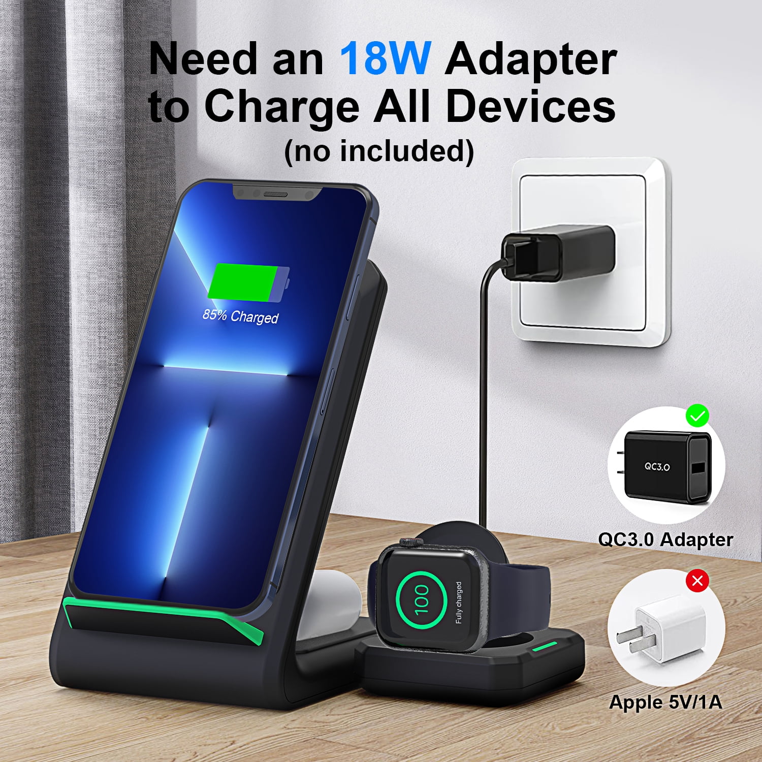 Wireless Charger iPhone Charging Station: 3 in 1 Charger Stand Multiple Devices for Apple - iPhone 17 16e 16 15 14 Pro Max 13 12 11 - Watch 10 9 8 7 6 5 4 3 2 SE and Ultra Series - Airpods 4 3 Pro