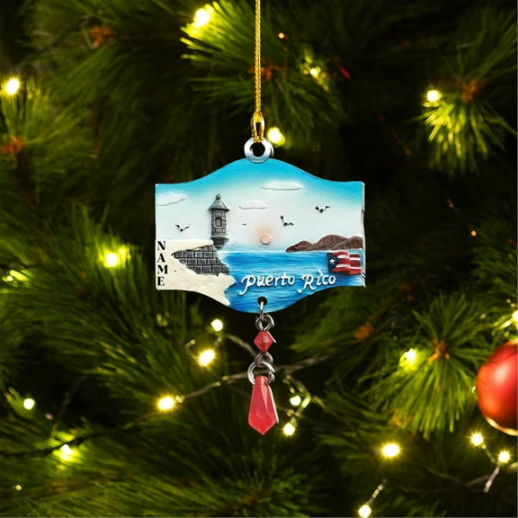 Puerto Rico Acrylic & Wood Ornaments 2025, Puerto Rican Flag Ornament Christmas Decorations 2025, Puerto Rico Frog and Lighthouse Hanging Ornament, Gifts for Puerto Rico Lovers (PR 2) - 3694