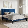thumbnail image 3 of SHA CERLIN Blue King Size Upholstered Platform Bed Frame with Adjustable Channel Velvet Headboard, 3 of 9
