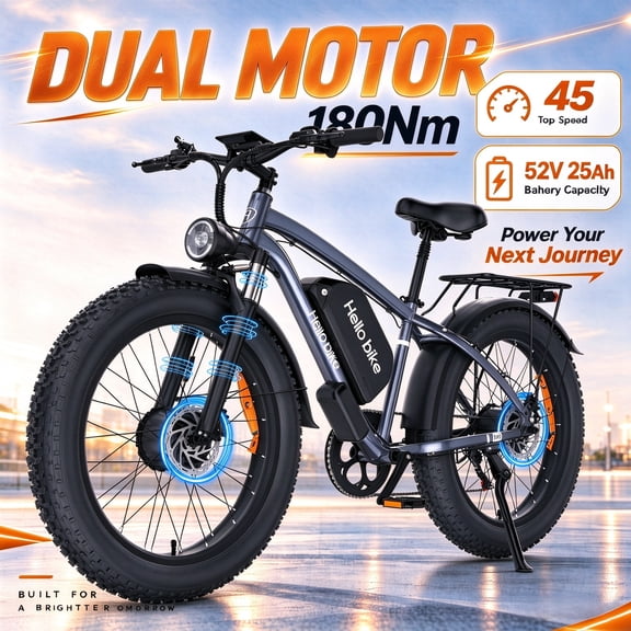 Dual Motor Bike for Adults, Peak 6000W 52V 25AH 100Miles Long Range, AWD 7 Speed Fast 45MPH, 26" Fat Tire Step-Over Hydraulic Brakes UL2849