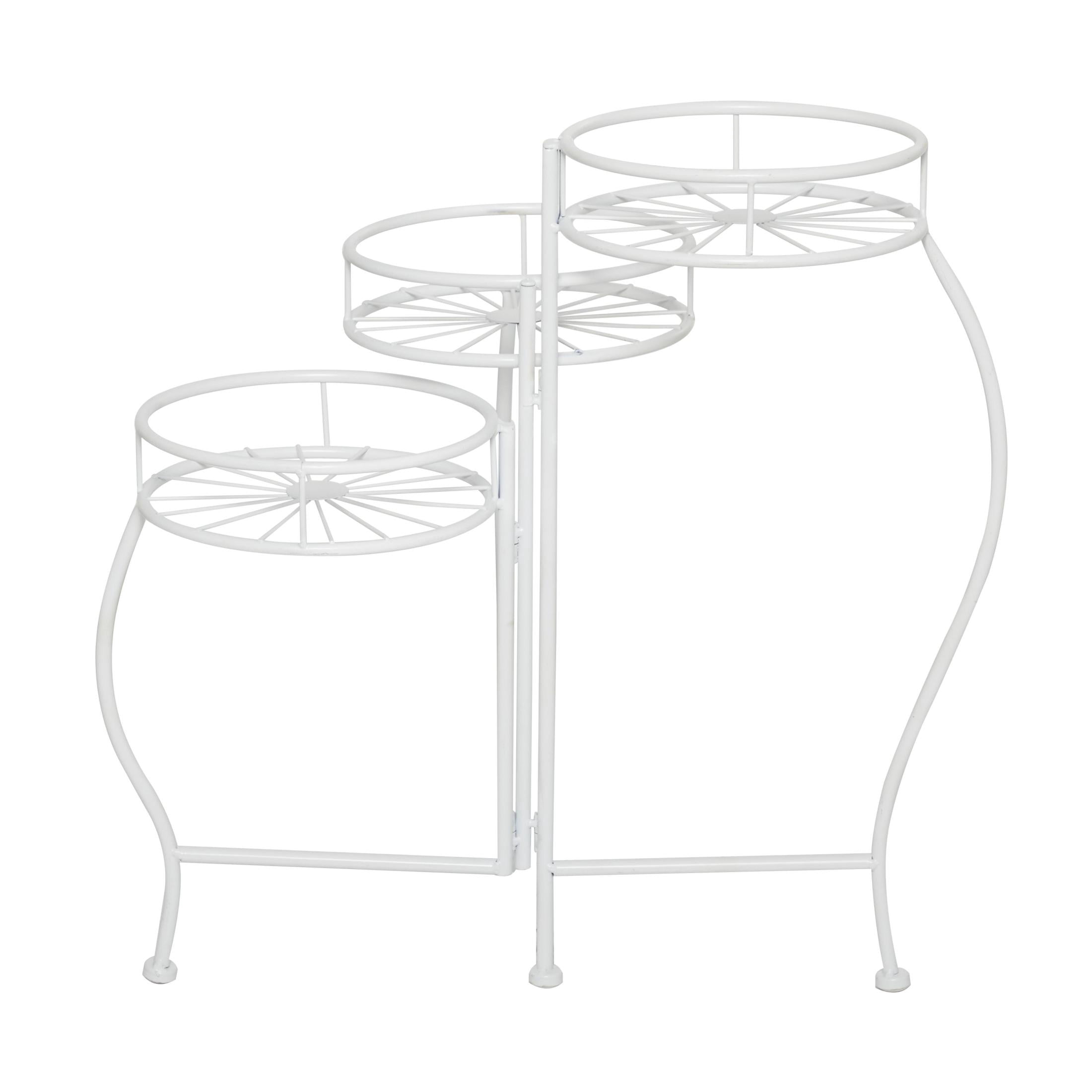 DecMode 19" x 18" x 21" 3 Tier White Metal Starburst Plantstand