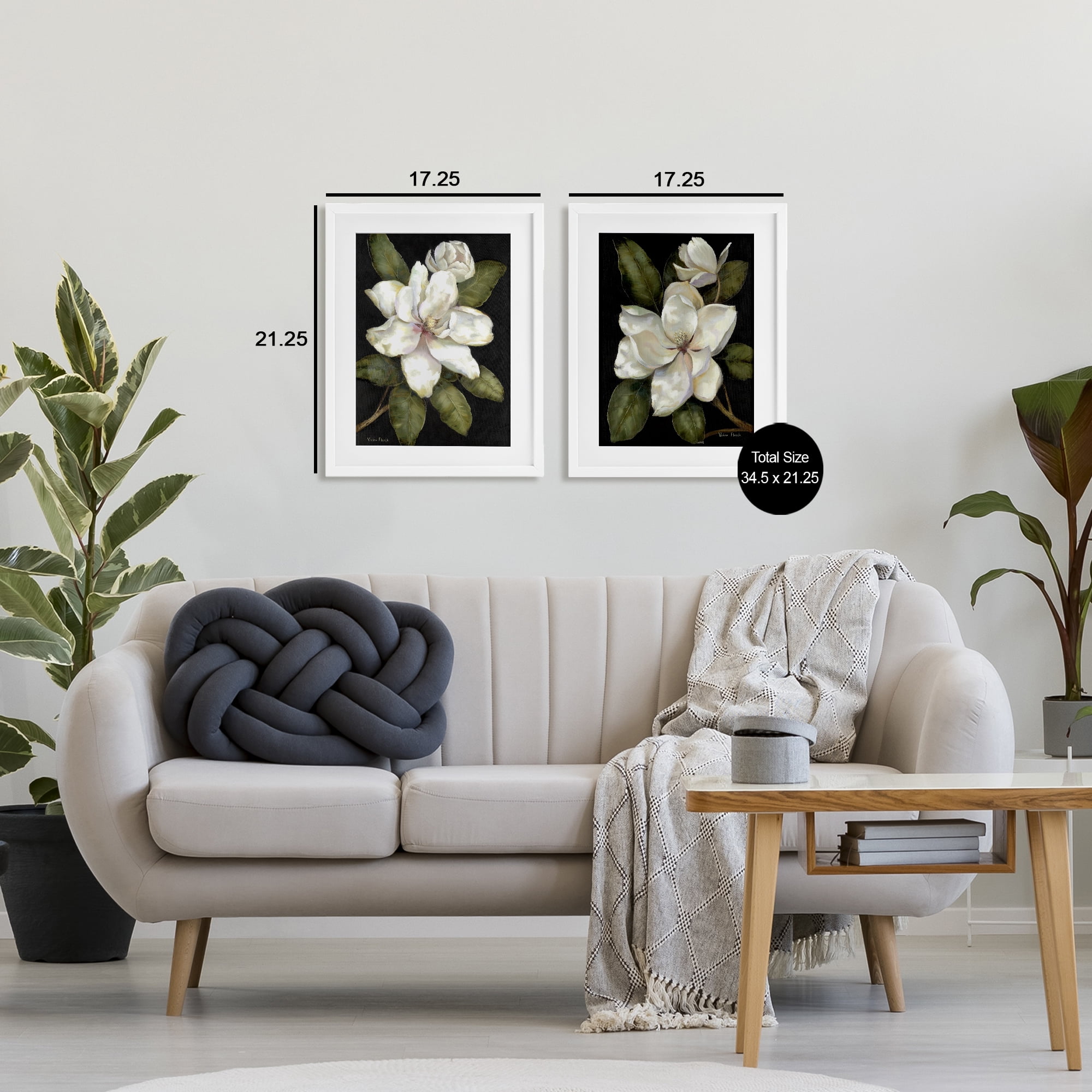 Stupell Industries Magnolia Buds & Blooms 2 Piece White Framed Print Under Glass Set, design by Nan