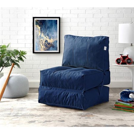 Nylon Bean Bag Chair  Foam Sofa  Lounge Convertible Chair  Sleeper Chair  Memory Foam Sofa & Flip Chair  Blue - 55 x 27.5 x 24.4 in.