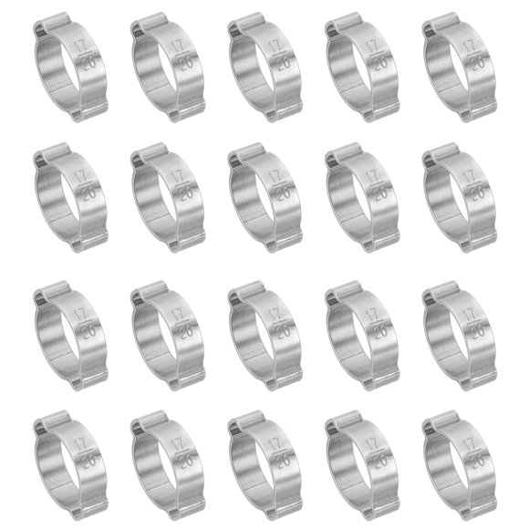 Uxcell Double Ear Hose Clamps 304 Stainless Steel O Clip Crimp Rings for Fuel Petrol Pipe Tube Fitting Connection 17-20 mm