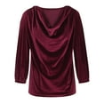 thumbnail image 5 of Scyoekwg Womens Round Long Sleeve Blouse Lightweight Fall Solid Color Elegant Temperament Gold Velvet Versatile Stacked Neck Pleated Tops Casual Loose Fit Trendy Pullover Hot Pink S(4), 5 of 6
