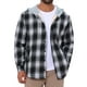 thumbnail image 1 of Camisa chaqueta de cuadros con capucha y cordón forrada de forro polar para hombre M en negro y blanco, 1 of 6