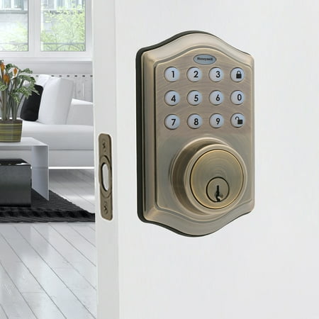 Honeywell Electronic Entry Deadbolt Door Lock, Antique Brass
