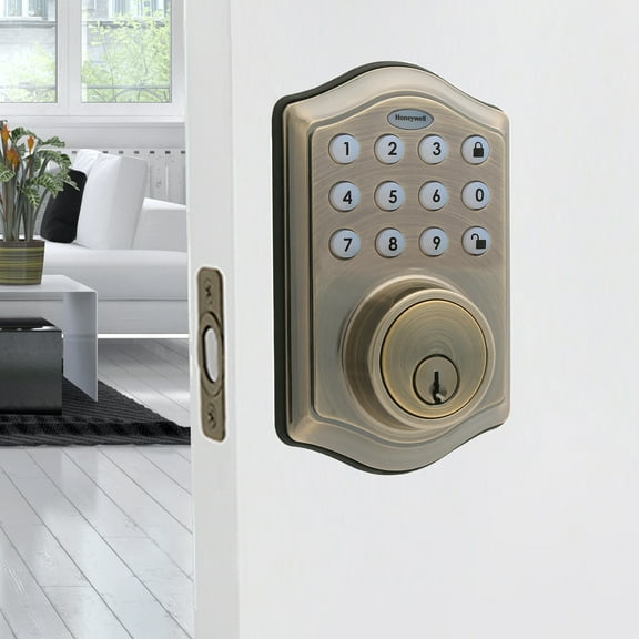 Honeywell Electronic Entry Deadbolt Door Lock, Antique Brass