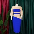 thumbnail image 3 of AURA Plus Size Color Block Pencil Midi Dress Crewneck Half Sleeve High Waist Bodycon Work Office Elegant Dress, 3 of 10