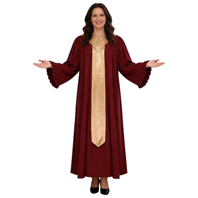 RUNQHUI Women’s Choir Robe Roman Cassock Flared Long Sleeves Pulpit Robe and Pastor Burgundy M