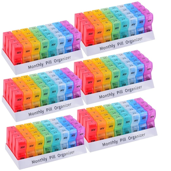 30 Day Pill Organizer 2 Times a Day Monthly Pill Case, BPA Free one Month Pill Box AM PM, Small Compartments to Hold Vitamins, Cod Liver Oil, Fish Oil, Supplements and Medication (6 Pack)