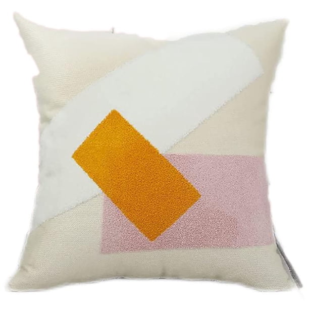 Juego de 2 fundas de almohada de 18 x 18 con patrón geométrico bordado, acento neutro, modernas fundas de almohada decorativas para sofá, cama, sala de estar, exterior, amarillo, rosa, crema Fason CZJJ-ZC111