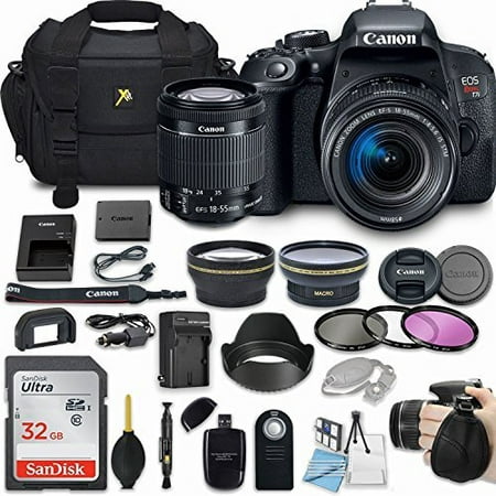 Canon EOS Rebel T7i 24.2MP DSLR Camera Bundle with EF-S 18-55mm f/4-5.6 IS STM Lens + 32GB Memory + Camera Bag + 3 Pc Filter Kit + 2.2x Telephoto + 0.43x Macro Close Up Lens + More