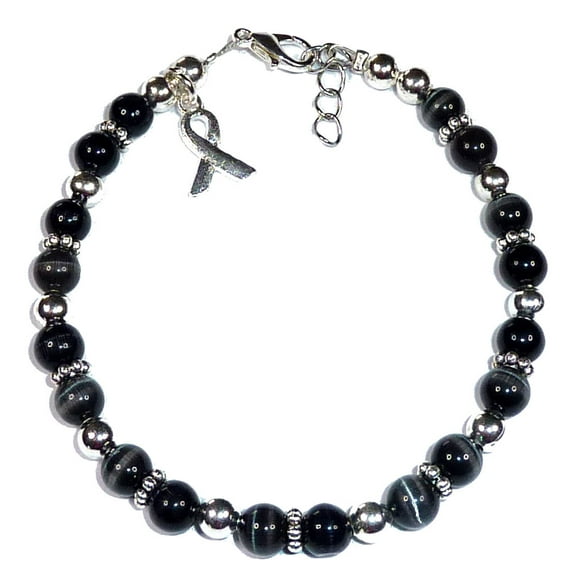 Melanoma - Skin Cancer Awareness Bracelet by Hidden Hollow Beads - 7 3/4 in. - Fits Most Adults - Lobster Clasp (Black)