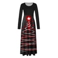 thumbnail image 4 of Women's Christmas Cocktial Dress Long Sleeve Crewneck Snowflare Graphic A Lined Skirt for Party Red-2 S, 4 of 4