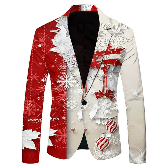 Kcodviy Complets Décontractés de Noël Imprimés pour Hommes Veste à Poche Veste de Complet Vestes de Complet pour Hommes Complet Coupe Moderne pour Hommes Complet pour Hommes