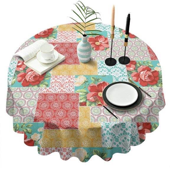 Round Waterproof Tablecloth Pioneer Reusable Indoor/Outdoor Durable Table Cover for Kitchen and Dining Room 60 Inch X 60 Inch