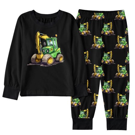 Curuila Children Girls Boys Two Piece Sets Cartoon Print Crew Neck Long Sleeve Top Homewear With Pants Comfort Casual Outfit Set Black Size 3-4 Years