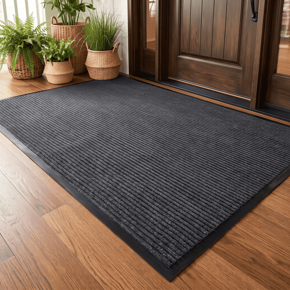 WANLISELL 3'x5' Outdoor Mat, Non-Slip Indoor Large Doormat, Heavy Duty Entry Rug for Home & Commercial Entrance, Gray