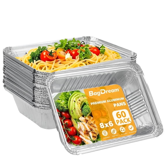 BagDream 50 Pack 8x6" Aluminum Pans Disposable Tin Foil Baking Pans for Cooking, Baking, Meal Prep and Freezer, Takeout