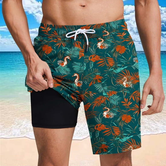 NTACZA Shorts for Men Holiday Mesh Liner Bathing Suit Floral Vacation Trunks for Men L