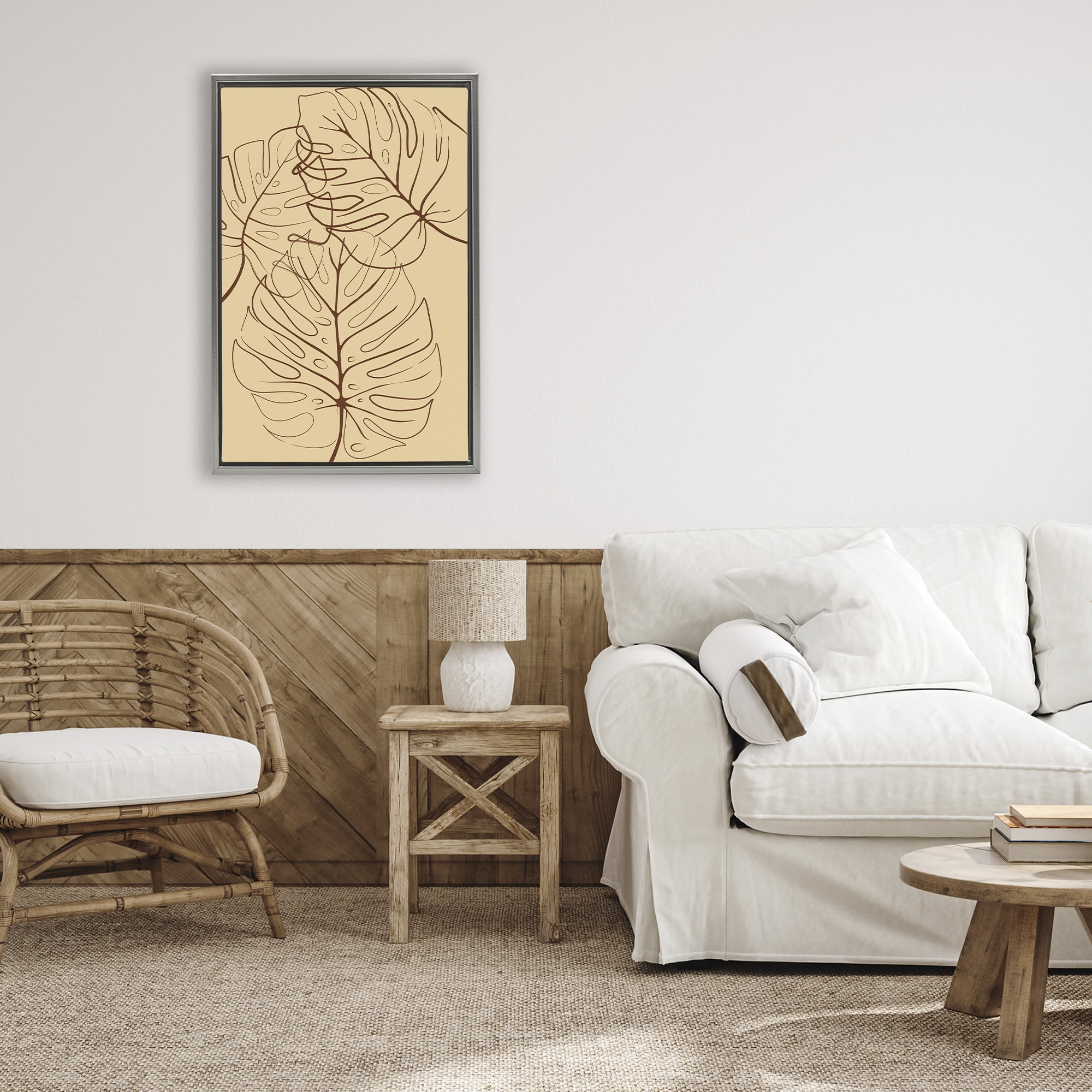 Stupell Industries Autumn Monstera Leaf Contour Gray Framed Floater Canvas Wall Art, design by Martina Pavlova