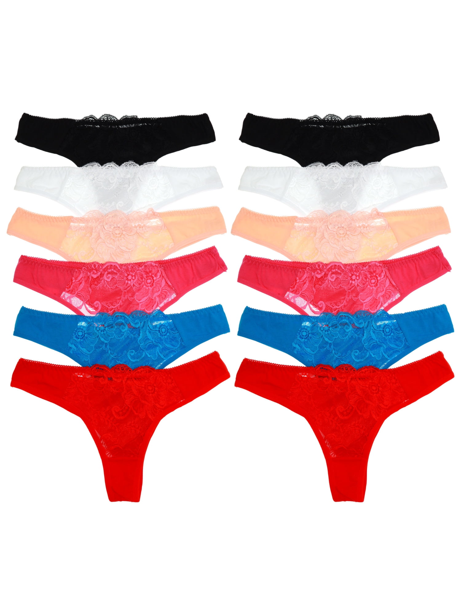 Angelina Cotton Thong Panties with Front Lace Accent (12Pack