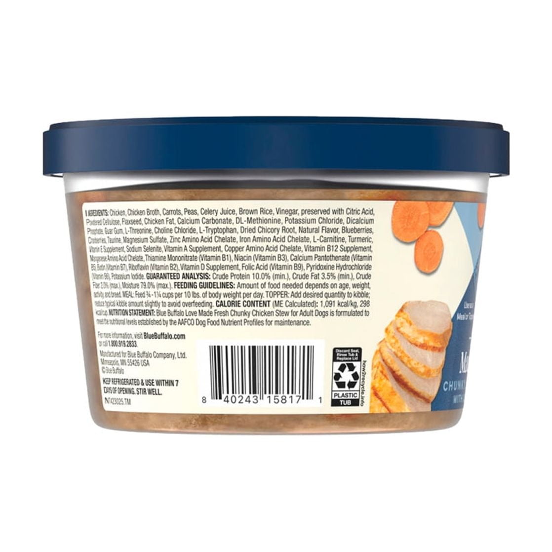 (4 pack) Blue Buffalo Love Made Fresh Dog Food, Refrigerated, Chunky Chicken Stew, 1-lb Tub