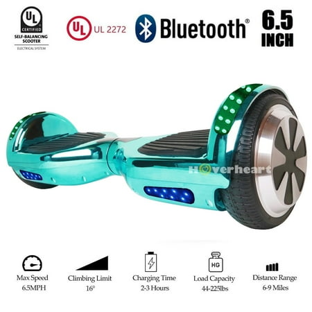 UL2272 Certified Bluetooth TOP LED6.5" Hoverboard Two Wheel Self Balancing Scooter Chrome Turquiose