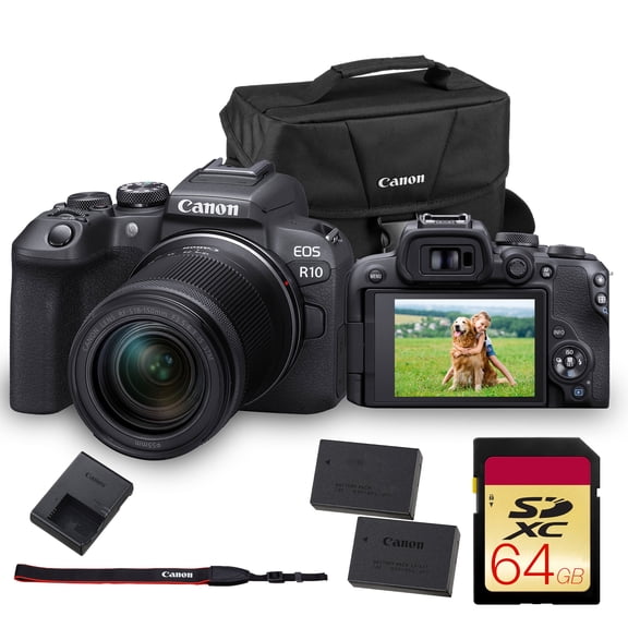 Canon EOS R10 Mirrorless Camera with RF-S 18-150mm Lens – 24.2MP APS-C Sensor, 4K 60p Video, Dual Pixel AF II, Compact Travel-Friendly Design (5331C016)   64GB Card   LP-E17 Battery   Shoulder Bag