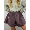thumbnail image 2 of FEORJGP Women's Summer Casual Shorts Ladies Vintage Plaid Shorts Elastic Band Wide Leg Shorts Loungewear Beach Streetwear Shorts Loose Comfy Shorts Bottom, 2 of 7