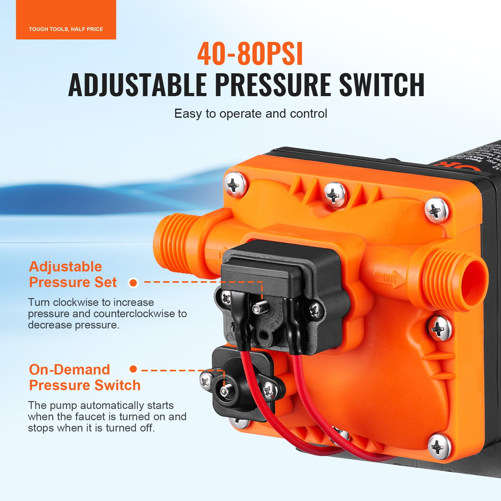 BENTISM 12V Water Pressure Diaphragm Pump Self-Priming Pump 55 PSI 3.5 GPM Boat RV