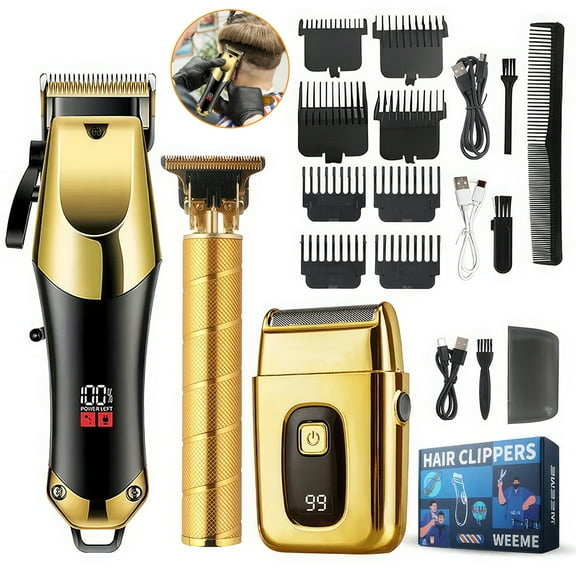 Homitt 3 Pack Professional Hair Clipper Kit for Men, Beard Trimmer Set and Kit, Cordless Men's Hair Trimmer, Electric Shaver, Hair Clipper with LED Display for Home and Barber