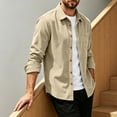 thumbnail image 7 of Solid Color Lapel Collar Shacket Jacket, Mens Loose Long Sleeve Button Front Top, Everyday Fall Casual Outerwear, 7 of 7