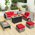 thumbnail image 3 of Topbuy 9 PCS Patio Furniture Set with 42" 60,000 BTU Fire Pit Outdoor Space-Saving Sectional Sofa Set with Storage Box Red, 3 of 10