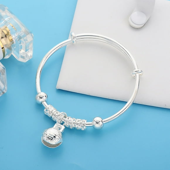 EGNMCR Bangles Women Fashion Jewelry 925 Plated Bell Bead Bangle Bracelet Beautiful Gift Women's jewelry