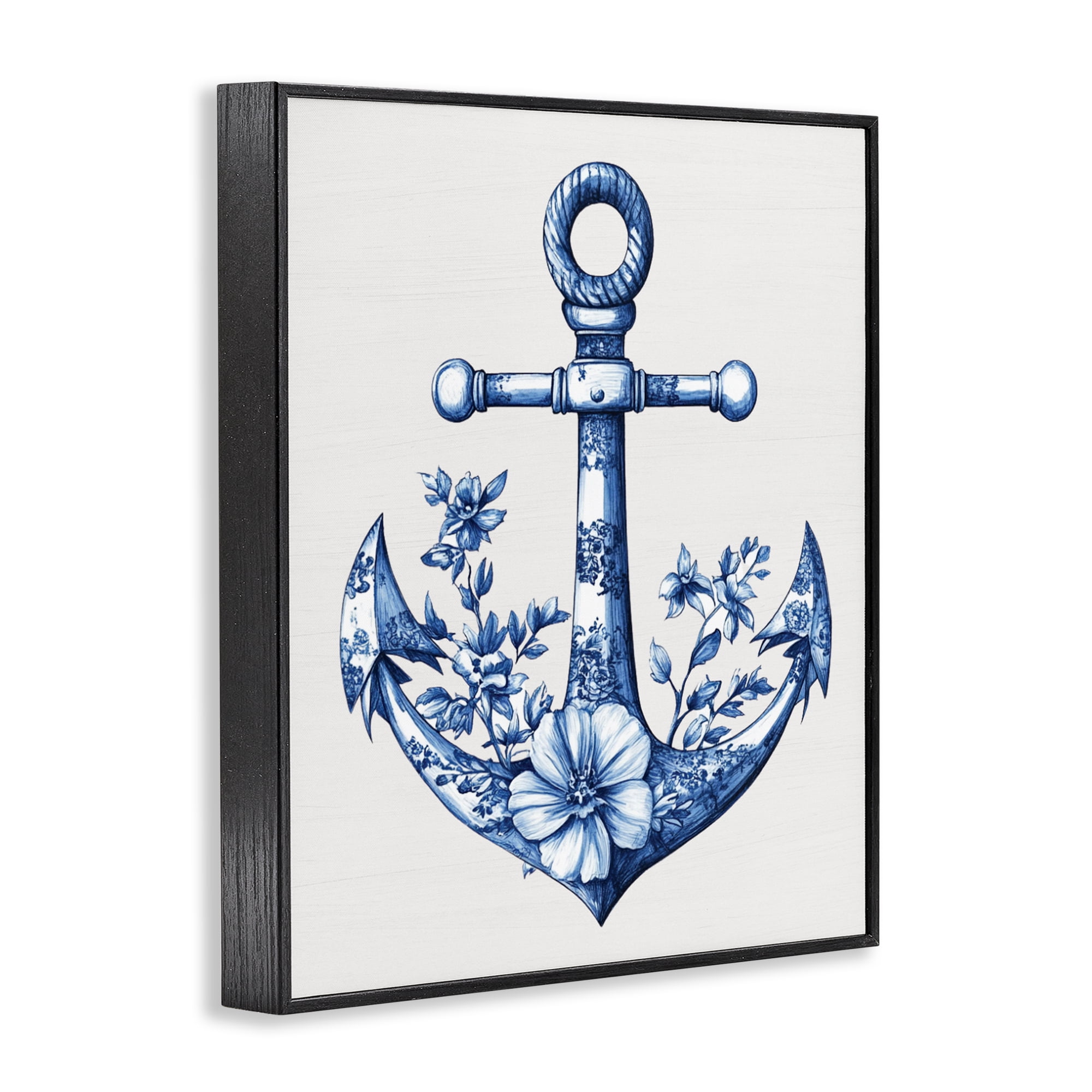 Toile Patterned Anchor Black Framed Giclee Art, design by Lettered and Lined