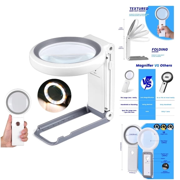 TETSELF Magnifying Glass with 30x & 10x, 8 LED Lights, Handheld or Foldable Stand, Ideal for Reading, Coins, Jewelry, and Seniors