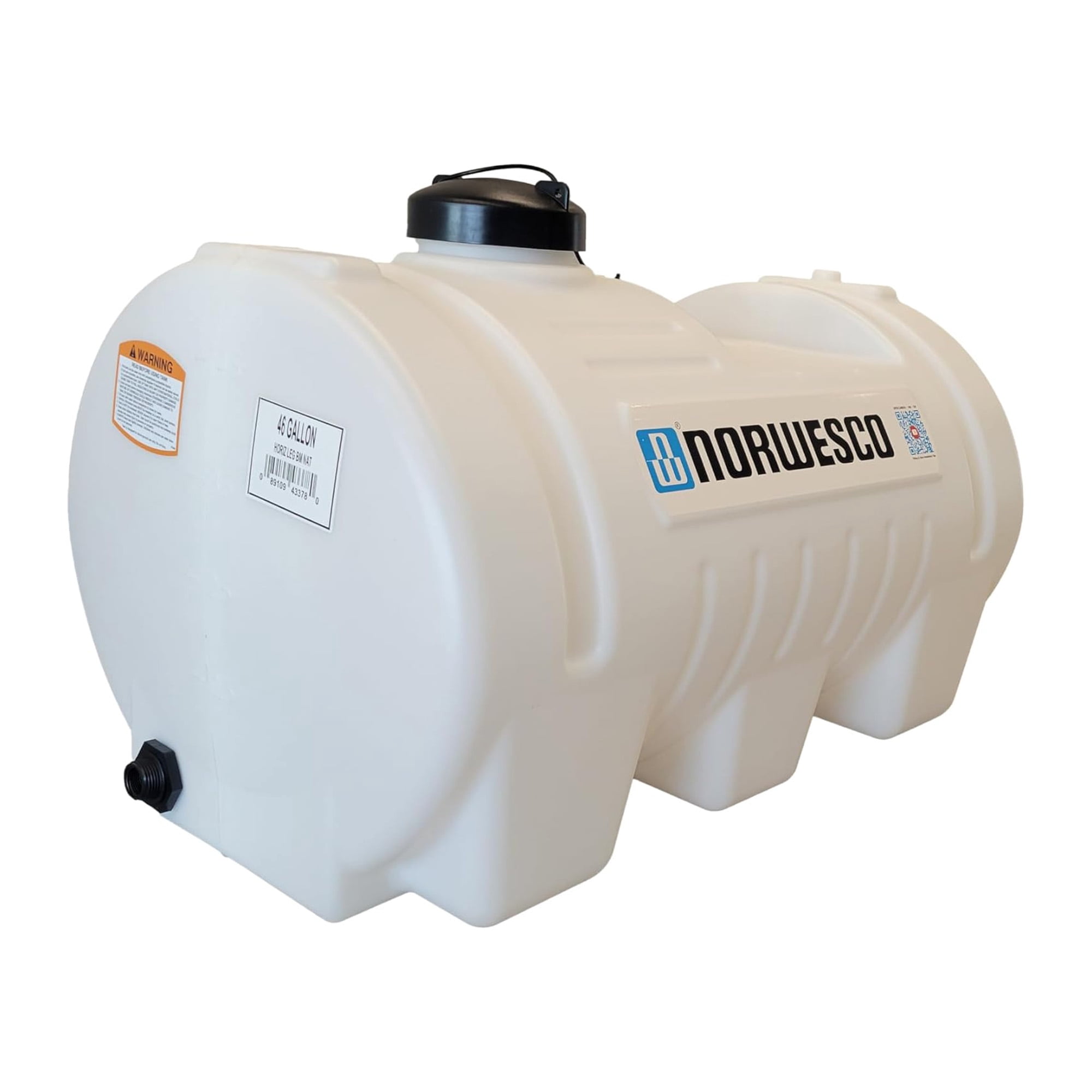 Norwesco Horizontal Leg Utility Tank, Water Storage Container, 46 Gallon Capacity, White